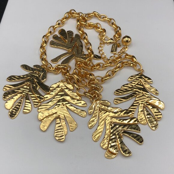 Kate Spade Necklace New Leaf Collection Hammered Gold Tone Statement Chain EUC - Picture 7 of 10